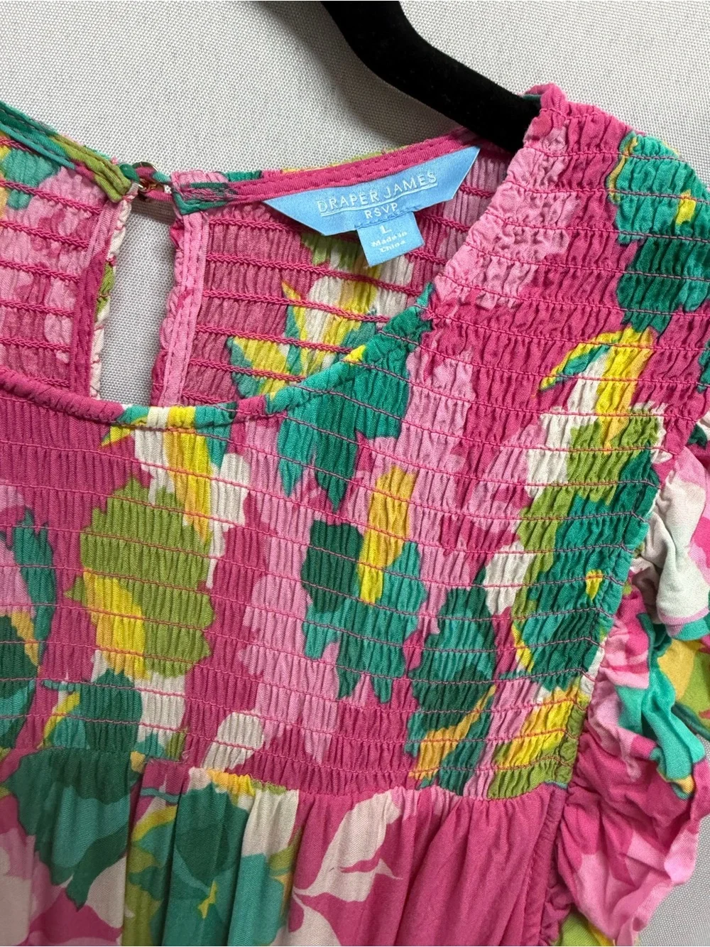 Draper James Floral Sundress Pink Smocked Midi Dress Ruffle Sleeve Belted Large